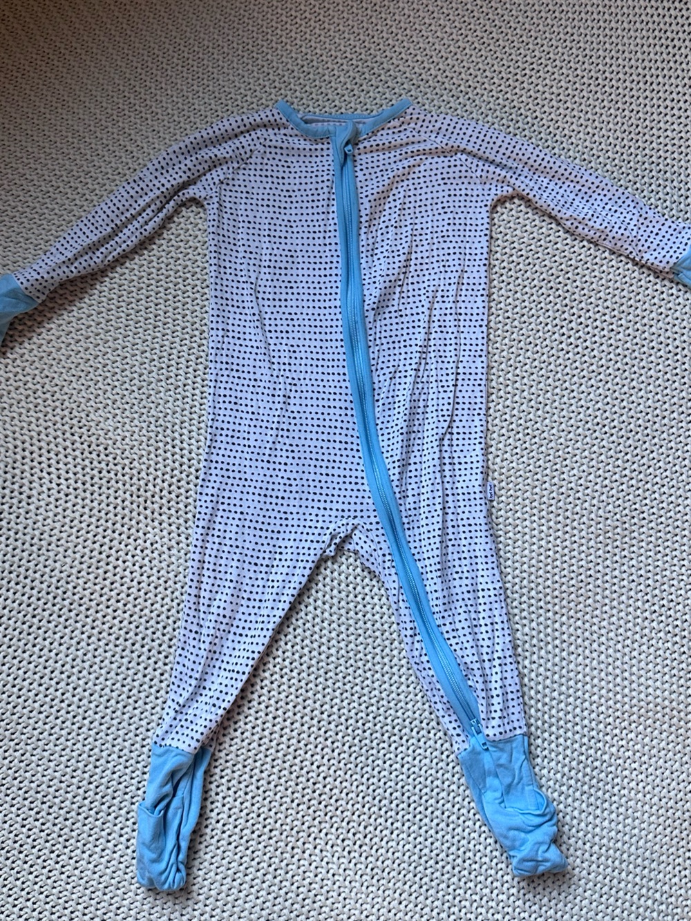 3-6 Months Little Sleepies White Polka Footed One-Piece with Sky Blue Trim Bambo